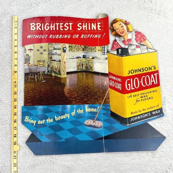 1940s Johnson Glo-Coat Wax Vintage Advertising Sign‎ 21 Cardboard MCM Kitchen